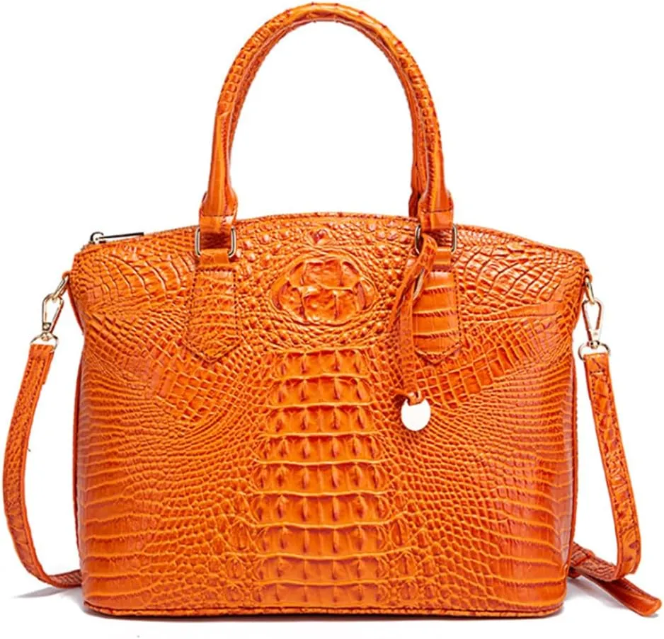 Women Crocodile Pattern Tote Purse Satchel PU Leather Retro Top Handle Handbag Shoulder Bags