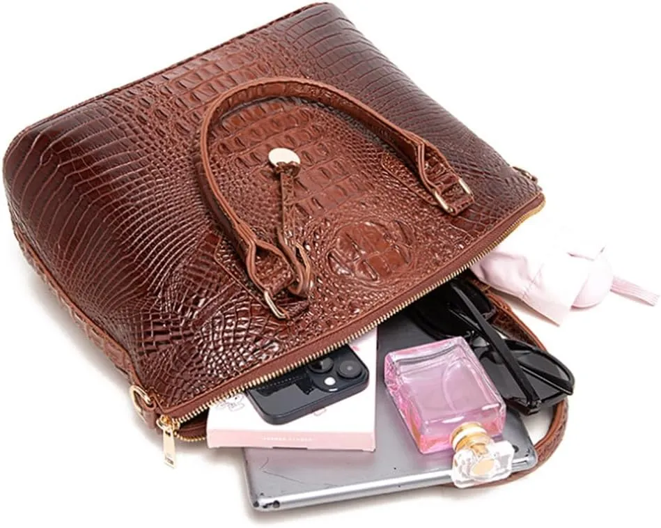 Women Crocodile Pattern Tote Purse Satchel PU Leather Retro Top Handle Handbag Shoulder Bags