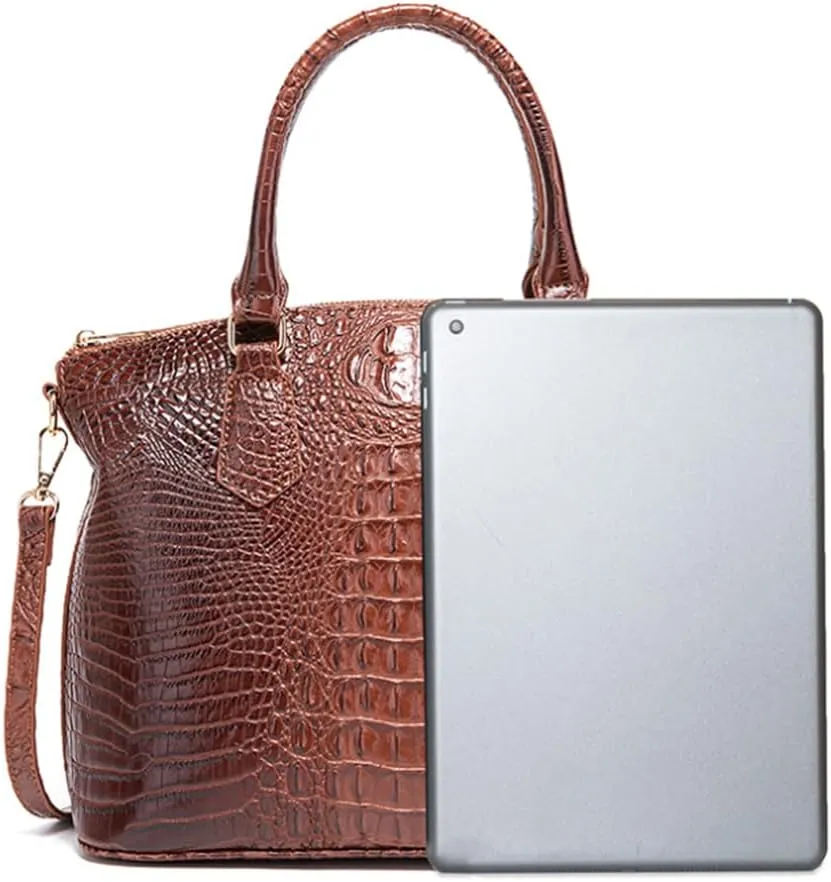 Women Crocodile Pattern Tote Purse Satchel PU Leather Retro Top Handle Handbag Shoulder Bags