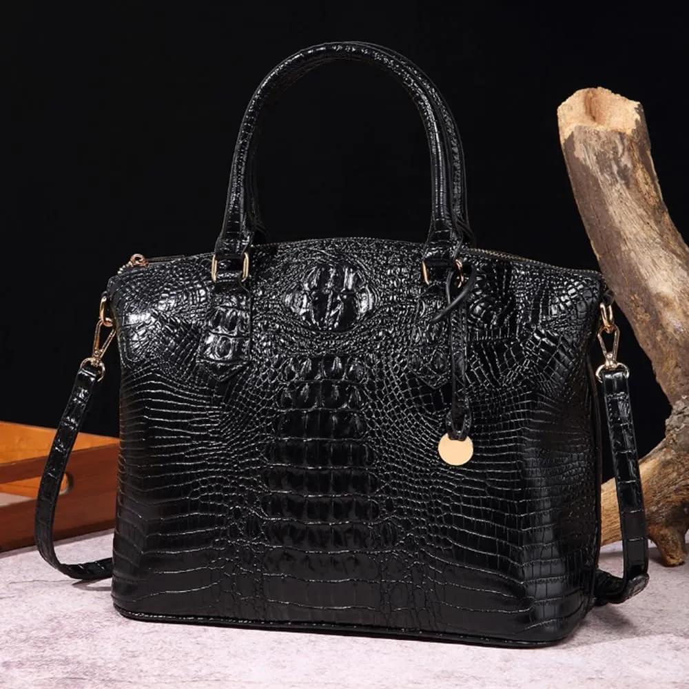 Women Crocodile Pattern Tote Purse Satchel PU Leather Retro Top Handle Handbag Shoulder Bags