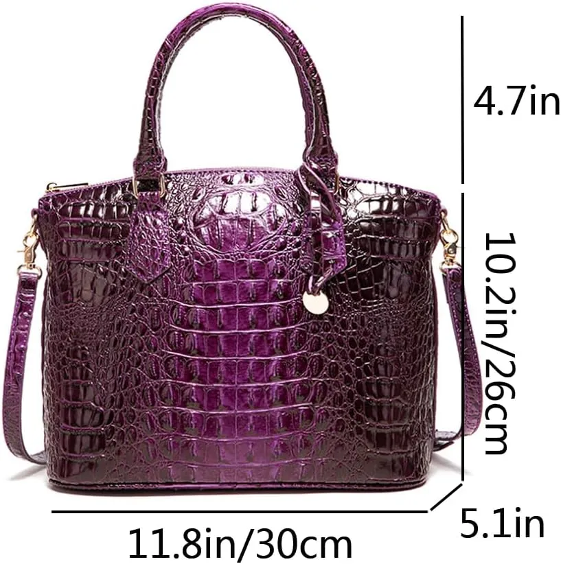 Women Crocodile Pattern Tote Purse Satchel PU Leather Retro Top Handle Handbag Shoulder Bags