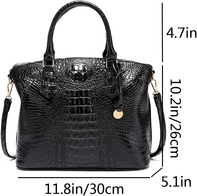 Women Crocodile Pattern Tote Purse Satchel PU Leather Retro Top Handle Handbag Shoulder Bags