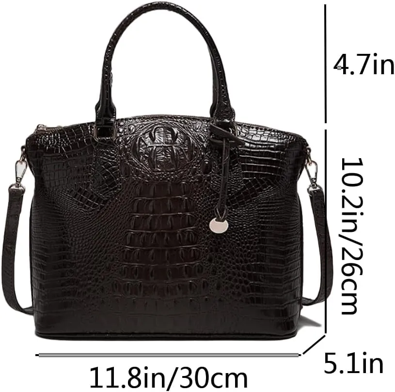 Women Crocodile Pattern Tote Purse Satchel PU Leather Retro Top Handle Handbag Shoulder Bags