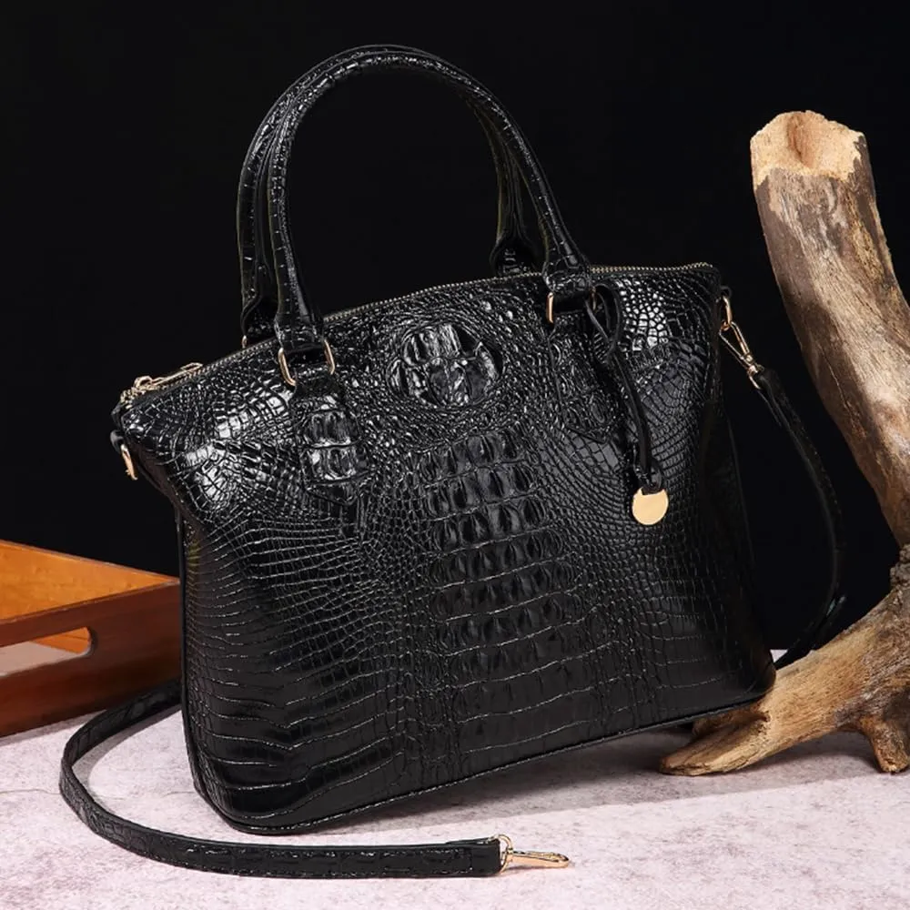 Women Crocodile Pattern Tote Purse Satchel PU Leather Retro Top Handle Handbag Shoulder Bags