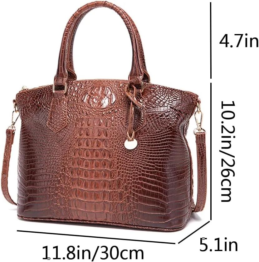 Women Crocodile Pattern Tote Purse Satchel PU Leather Retro Top Handle Handbag Shoulder Bags