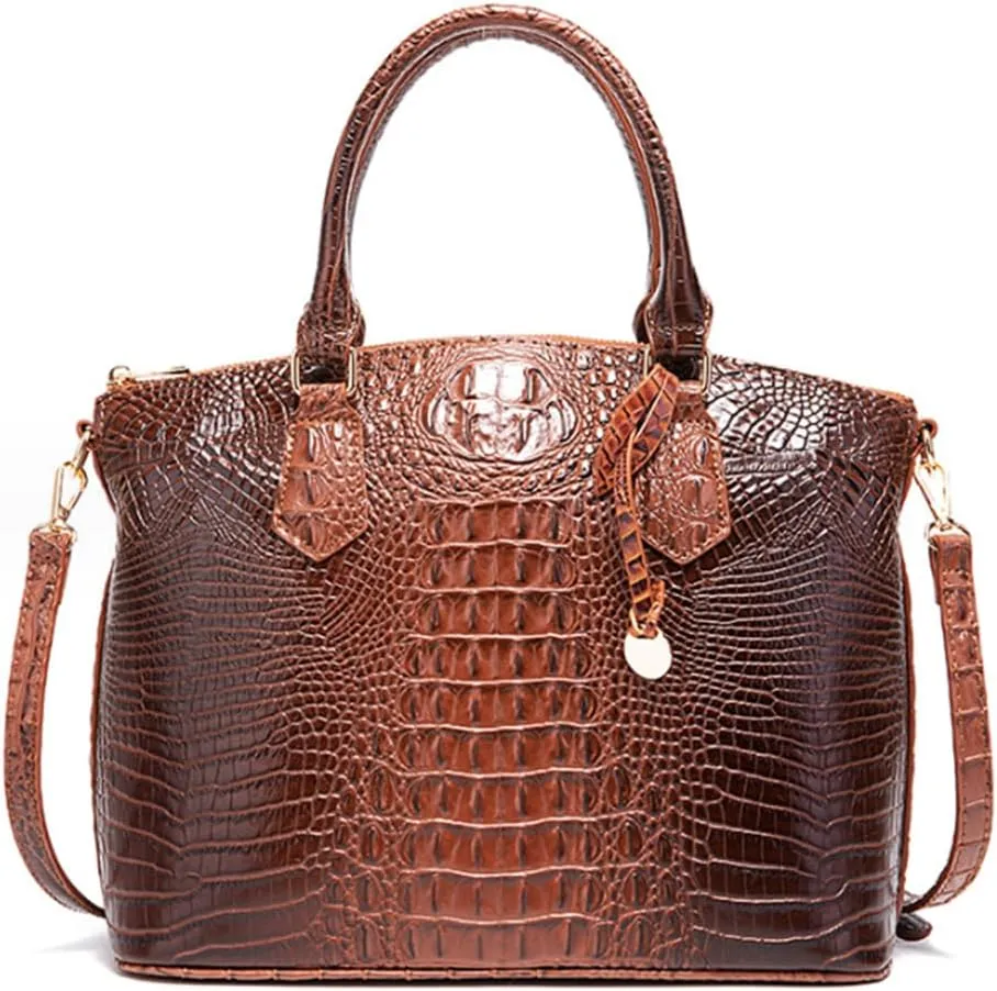 Women Crocodile Pattern Tote Purse Satchel PU Leather Retro Top Handle Handbag Shoulder Bags