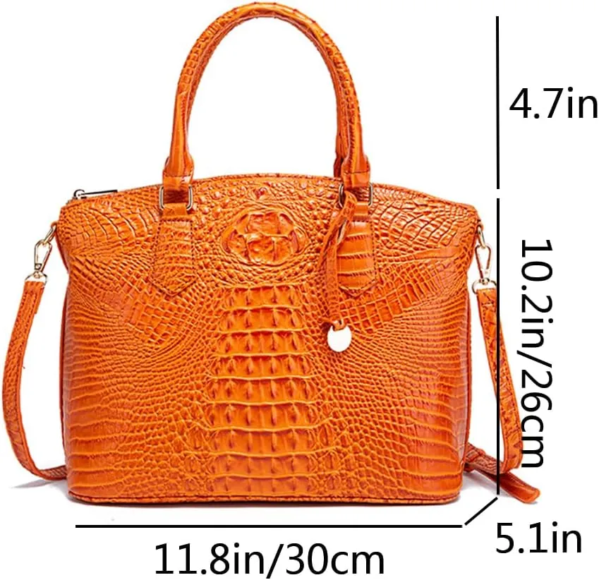 Women Crocodile Pattern Tote Purse Satchel PU Leather Retro Top Handle Handbag Shoulder Bags