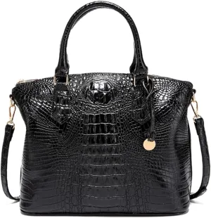 Women Crocodile Pattern Tote Purse Satchel PU Leather Retro Top Handle Handbag Shoulder Bags