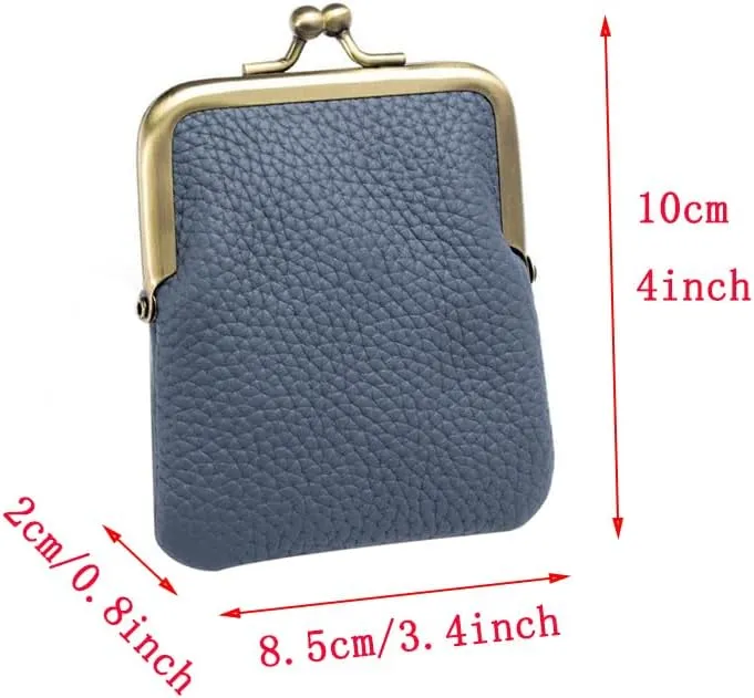 Women Genuine Leather Clutch Coin Purse Mini Kiss Lock Change Purse Wallet Slim Retro Coin holder Purse (Denim Blue)