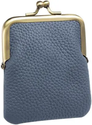 Women Genuine Leather Clutch Coin Purse Mini Kiss Lock Change Purse Wallet Slim Retro Coin holder Purse (Denim Blue)