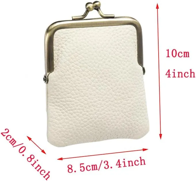 Women Genuine Leather Clutch Coin Purse Mini Kiss Lock Change Purse Wallet Slim Retro Coin holder Purse (White)