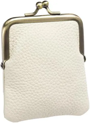 Women Genuine Leather Clutch Coin Purse Mini Kiss Lock Change Purse Wallet Slim Retro Coin holder Purse (White)