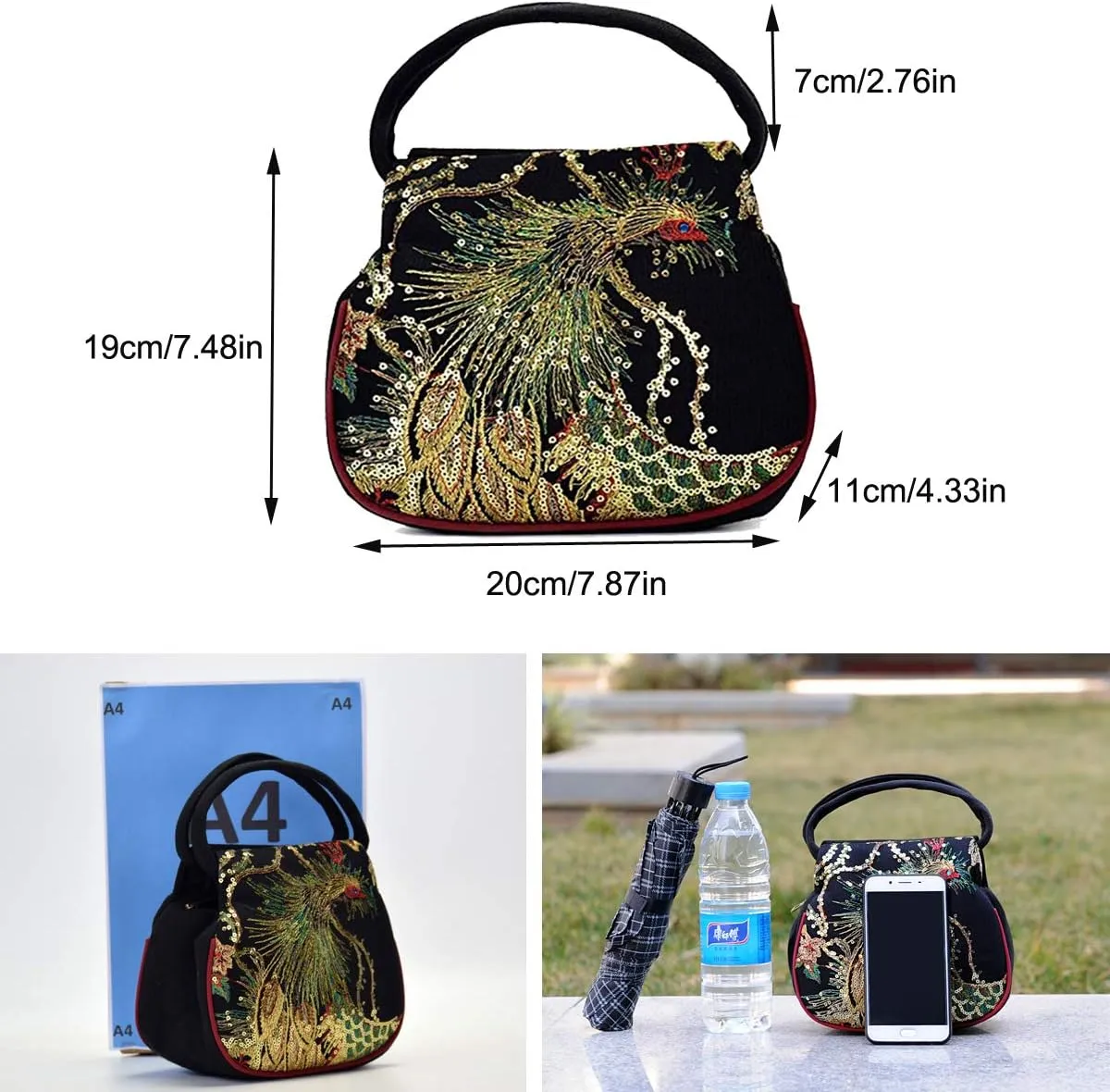 Women Mini Peacock Embroidery Handbag - Ethnic Retro Canvas Party Purse