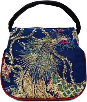 Women Mini Peacock Embroidery Handbag - Ethnic Retro Canvas Party Purse