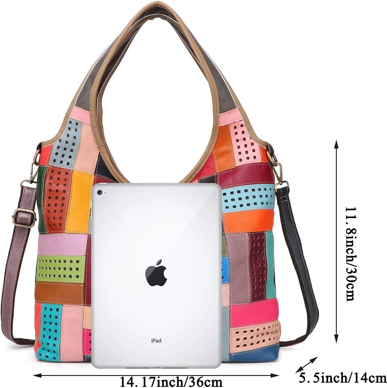 Women Multicoloured Handbag Leather Hollow Stitching Shoulder Satchel Purse Tote