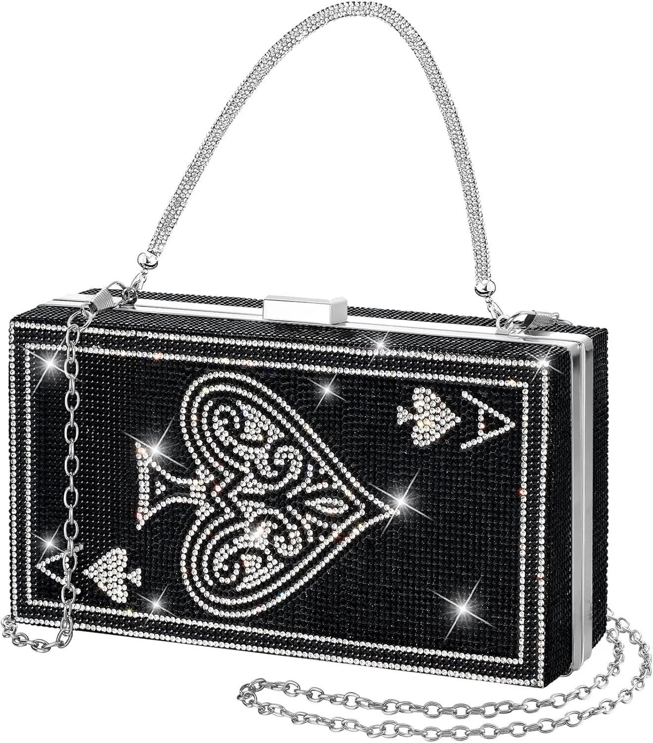 Women Poker Card Evening Clutch Rhinestone Purse Casino Vegas Novelty Purse Queen Hearts Bags Playing Cards Gift