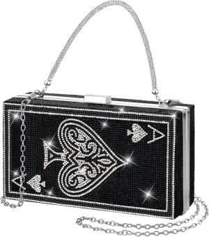 Women Poker Card Evening Clutch Rhinestone Purse Casino Vegas Novelty Purse Queen Hearts Bags Playing Cards Gift