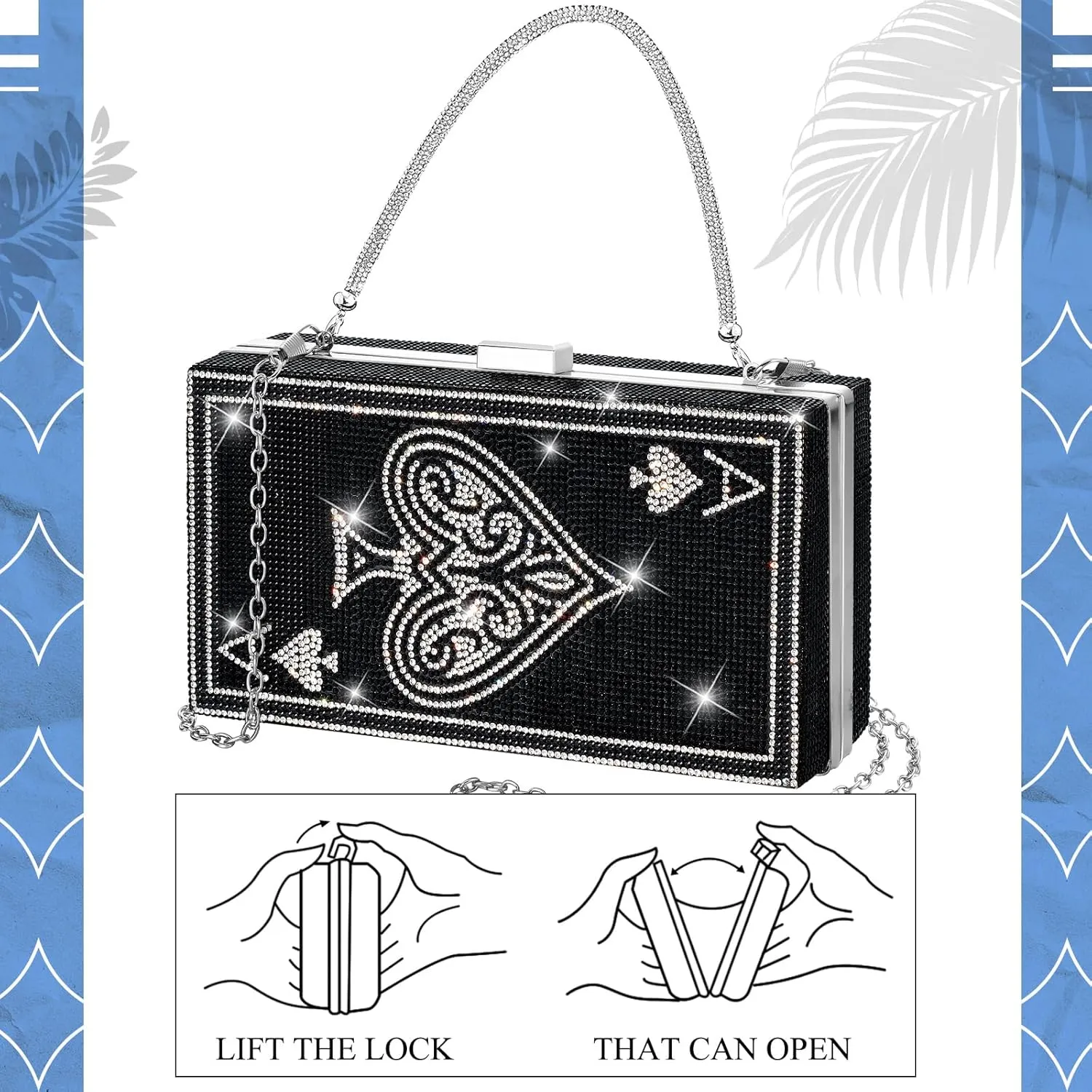Women Poker Card Evening Clutch Rhinestone Purse Casino Vegas Novelty Purse Queen Hearts Bags Playing Cards Gift