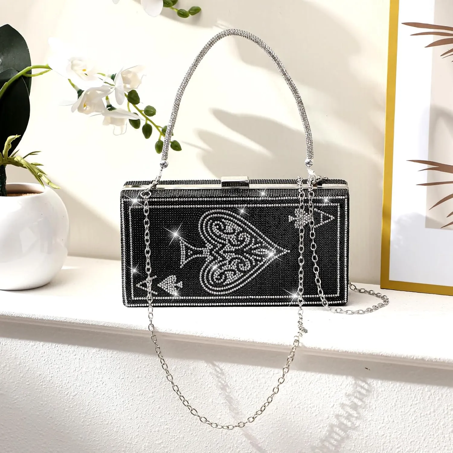 Women Poker Card Evening Clutch Rhinestone Purse Casino Vegas Novelty Purse Queen Hearts Bags Playing Cards Gift