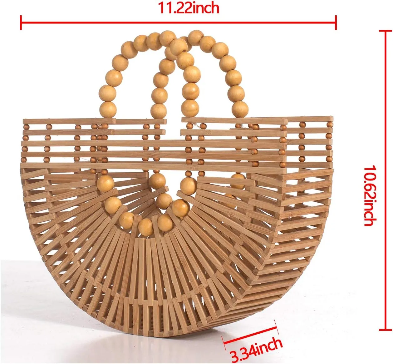 Womens Bamboo Handbags with Wooden Beads Tote Bag, Handmade Straw Bag for Summer Beach
