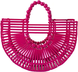 Womens Bamboo Handbags with Wooden Beads Tote Bag, Handmade Straw Bag for Summer Beach