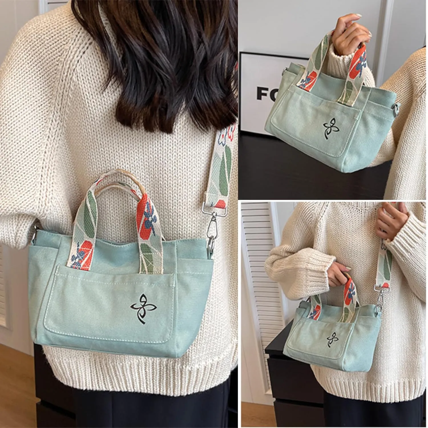 Women's Casual Multi Pocket Small Canvas Bag Single Shoulder Crossbody Bag for Commuting, Shopping and Yoga Practice