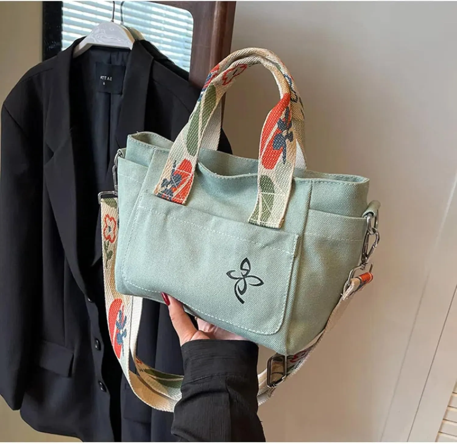Women's Casual Multi Pocket Small Canvas Bag Single Shoulder Crossbody Bag for Commuting, Shopping and Yoga Practice