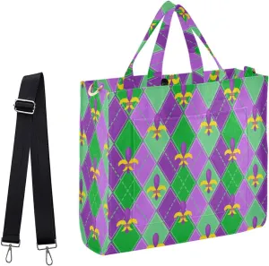 Womens Corduroy Handbag Mardi Gras Carnival Geometric Fleur-de-lis Satchel Bag for Travel Beach Gym Shopping