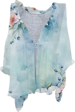 Womens Cotton Button Down Shirt Women's Floral Butterfly Print Natural Autumn Fragrant Casual Collared Blouses Loose