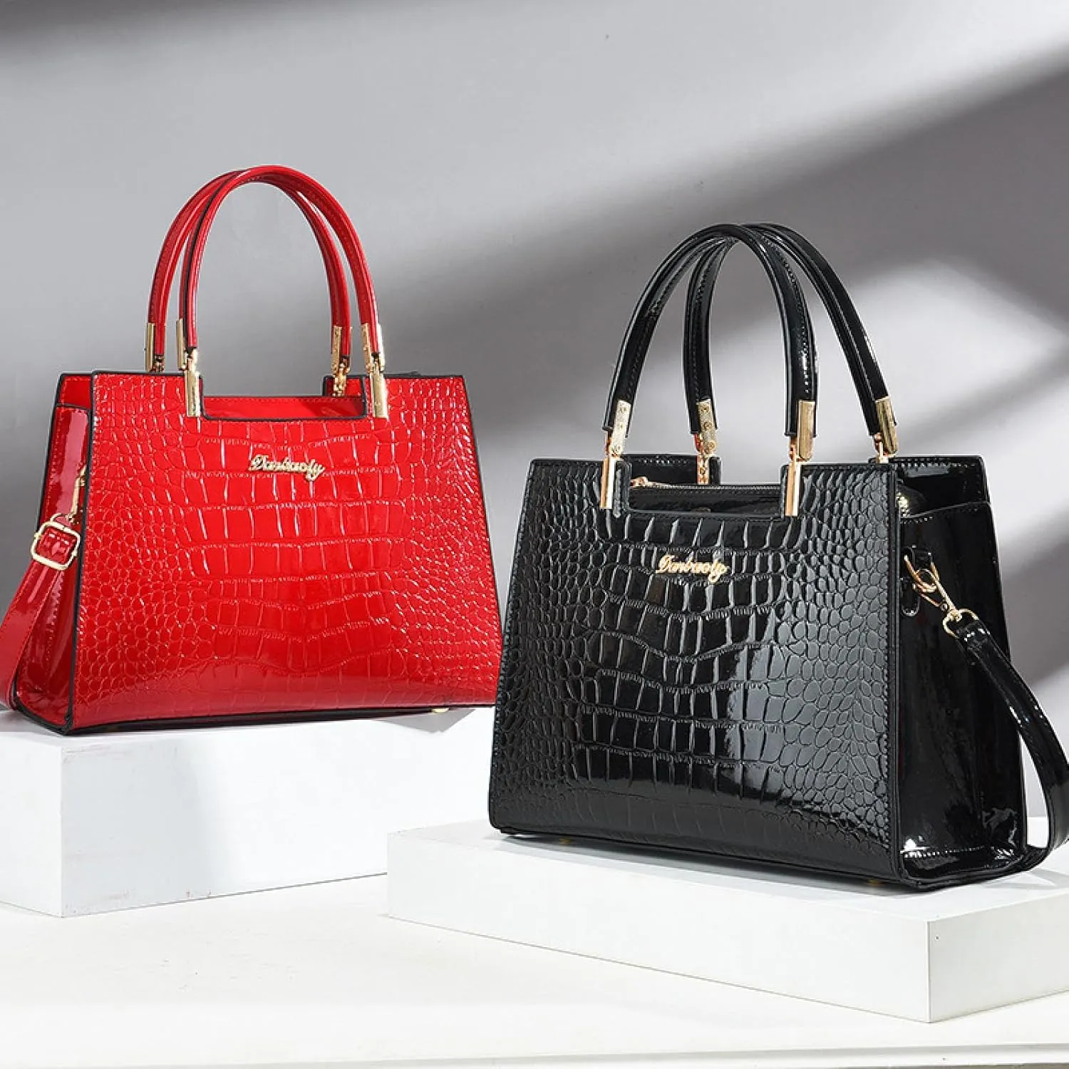 Women's Crocodile Skin Patterned Shoulder Bag, Laptop Bag with Large Capacity, Versatile Briefcase