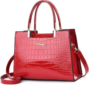 Women's Crocodile Skin Patterned Shoulder Bag, Laptop Bag with Large Capacity, Versatile Briefcase