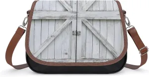 Women's Handbag Wooden Barn Door Satchel Bag Leather Crossbody Bag Waterproof Messenger Bag