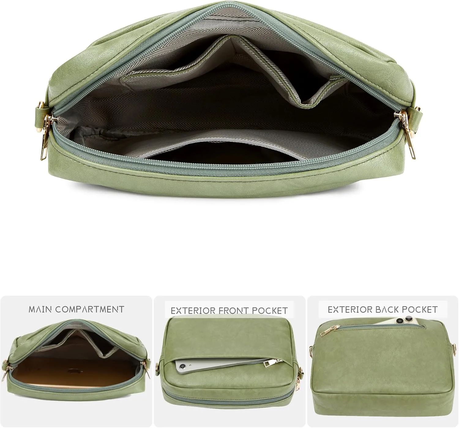 Women's Leather Crossbody Bag Zipper Shoulder Camera Purse