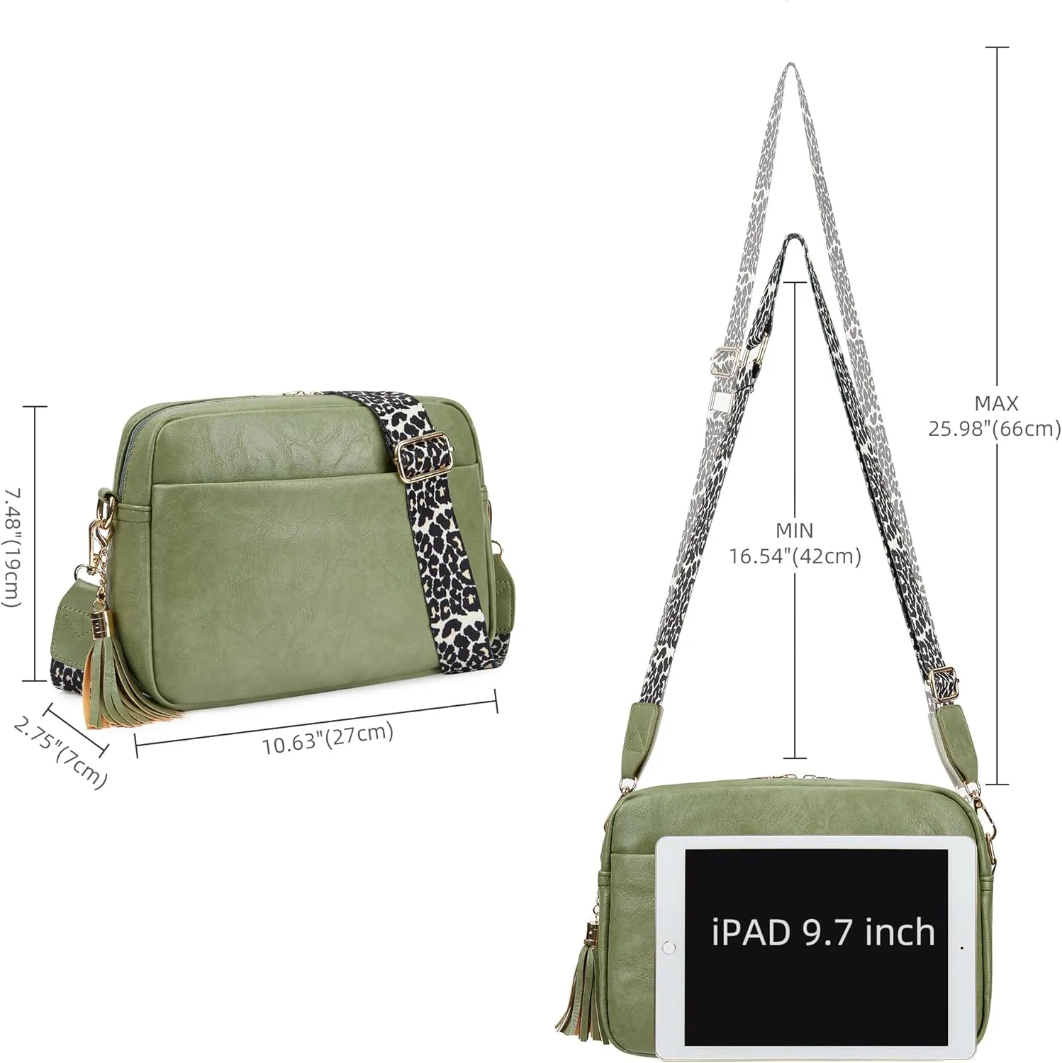 Women's Leather Crossbody Bag Zipper Shoulder Camera Purse
