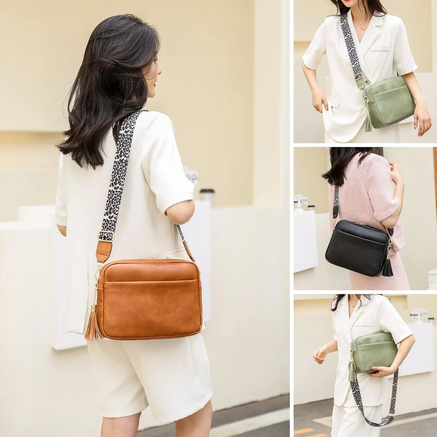 Women's Leather Crossbody Bag Zipper Shoulder Camera Purse