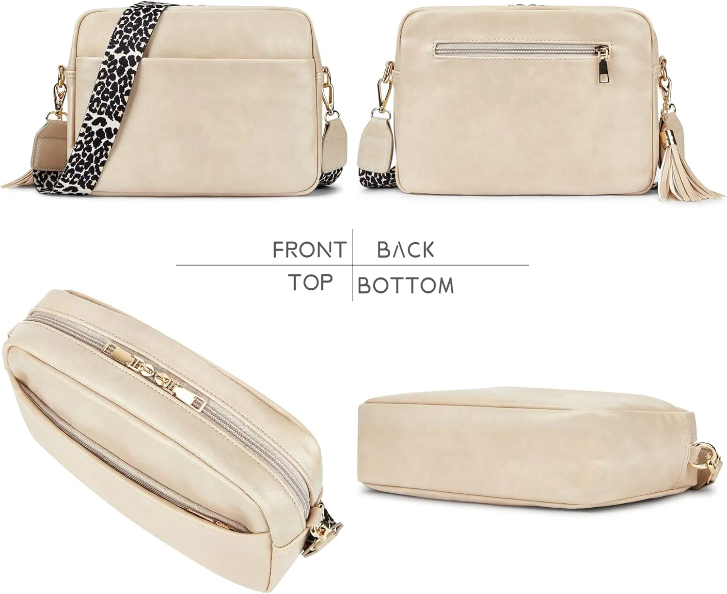 Women's Leather Crossbody Bag Zipper Shoulder Camera Purse