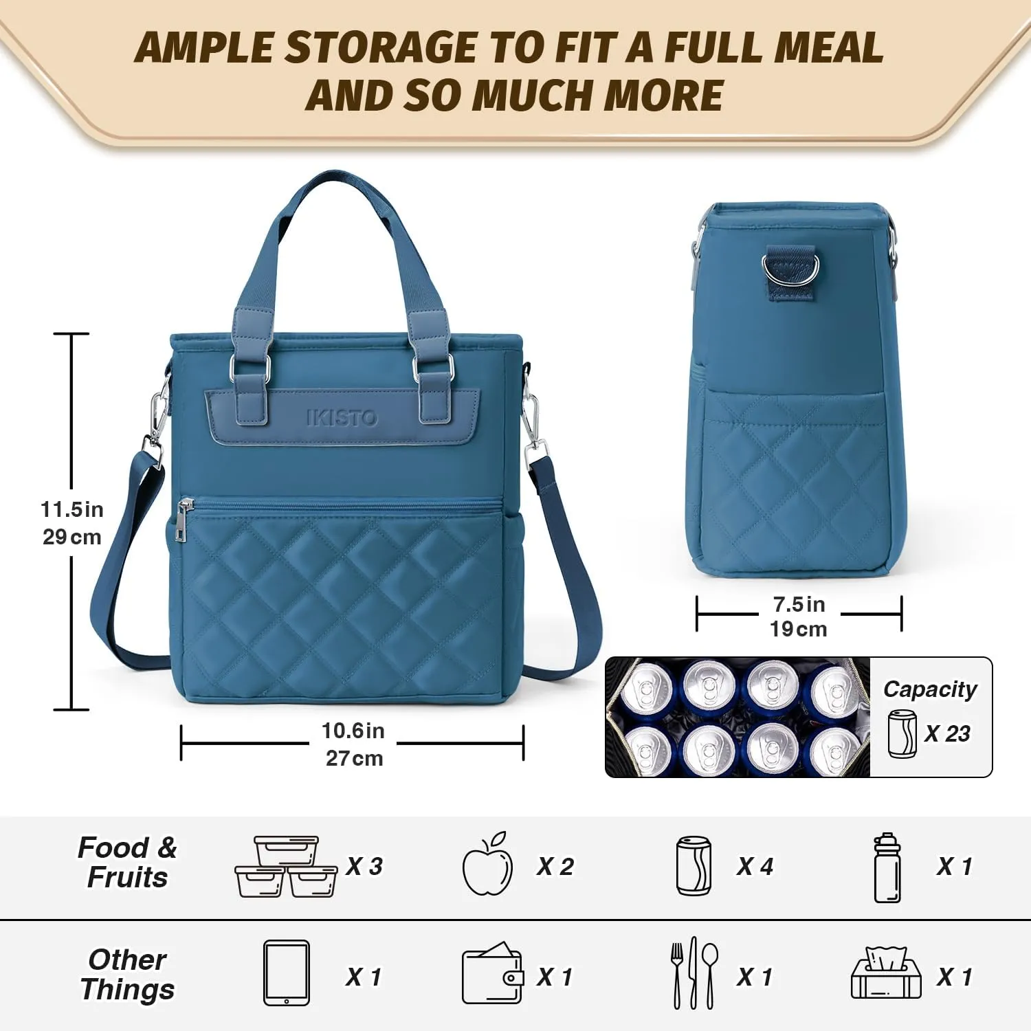 Womens Lunch Bags For Work,Lunch Bag For Women Insulated Lunch Bags With Side Pocket Wide Open Lunch Box For Women Adjustable Shoulder Strap Lunch bag(Blue)