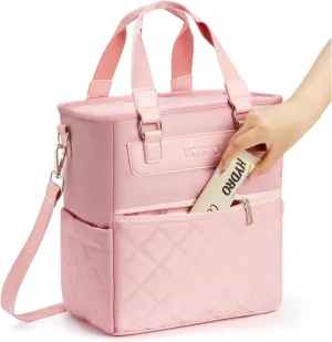 Womens Lunch Box Bag For Work - Insulated Lunch Bags Soft Lunch Box With Side Pocket Wide Open Tote Cooler Bag Adjustable Shoulder Strap Lunch bag(Pink Lunch Bag)