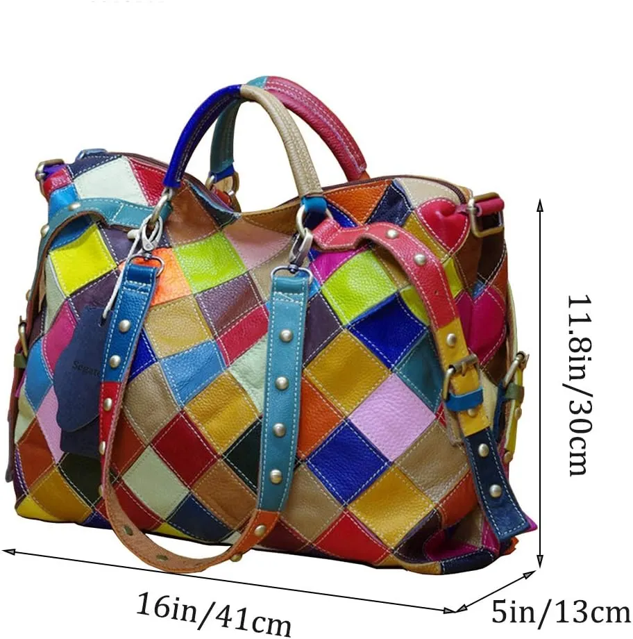 Women's Multicolor Tote Handbag Genuine Leather Random Color Hobo Shoulder Purse