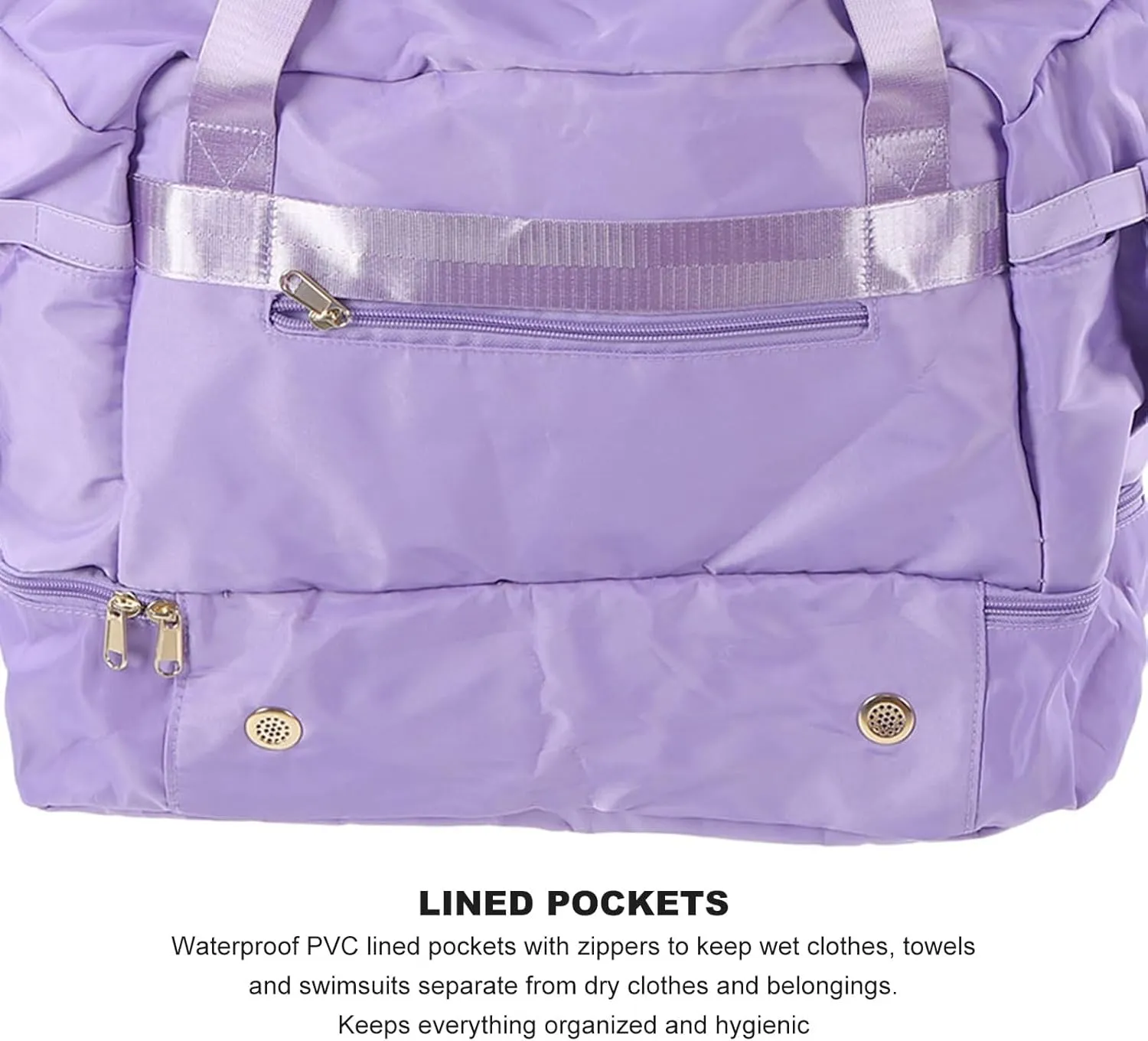 Women's Sports Gym Bag with USB Charging Port, Large Capacity Yoga Bag, Weekender Travel Bag, Ivory White for Fitness (Lavender Purple)
