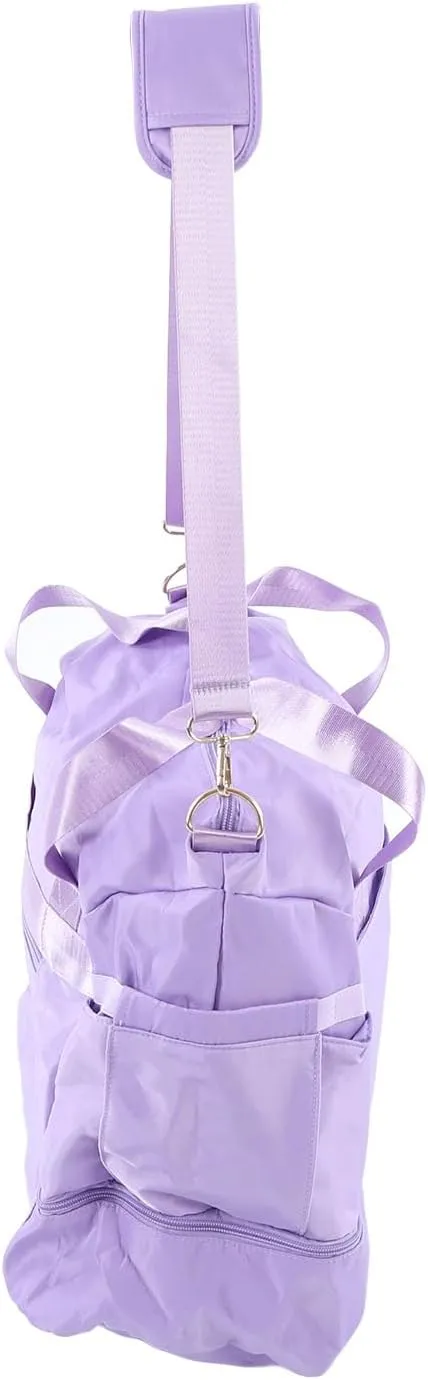 Women's Sports Gym Bag with USB Charging Port, Large Capacity Yoga Bag, Weekender Travel Bag, Ivory White for Fitness (Lavender Purple)