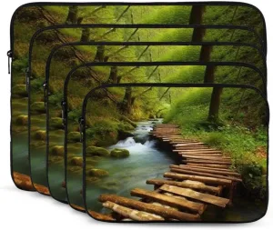 Wooden Bridge Stream Water Laptop Case 17 inch Portable Computer Sleeve Shockproof Fashion Laptop Bag for Women Men Briefcase