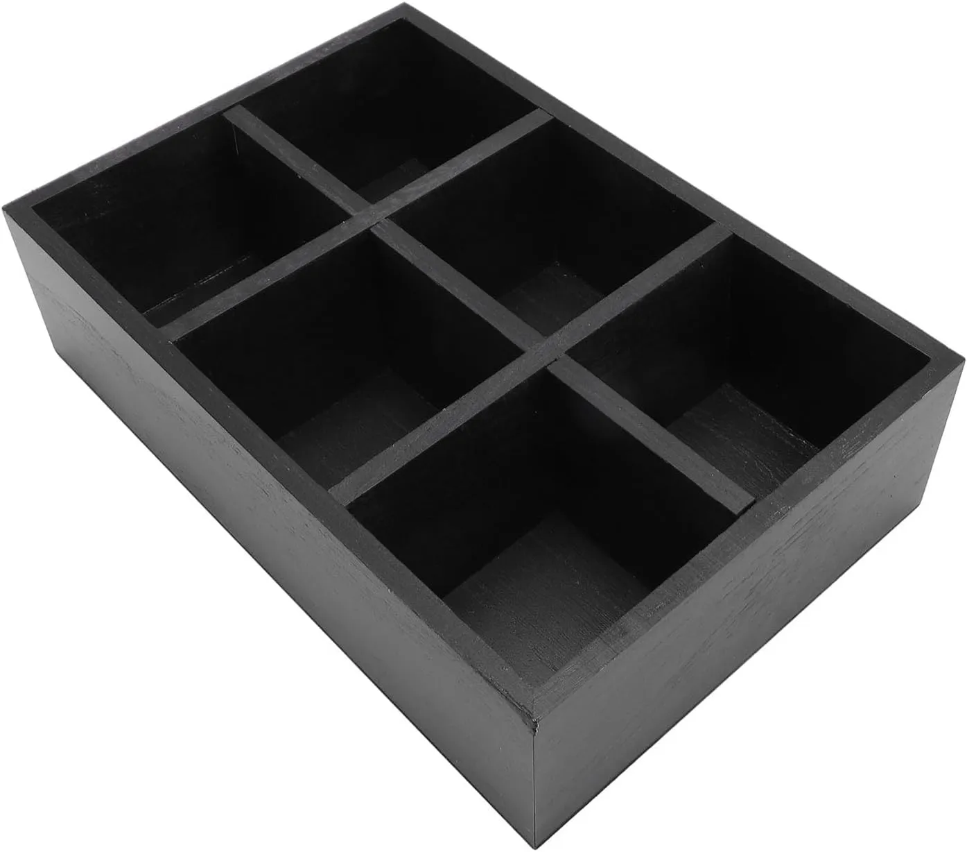 Wooden Coffee Bar Countertop Storage Basket with 6 Compartments, Coffee Station Organizer, with Divider, for Organizing Coffee Pods, Stir Sticks, Tea Bags, Sugar Packets (Black)
