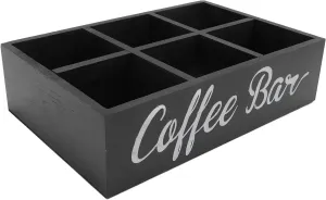 Wooden Coffee Bar Countertop Storage Basket with 6 Compartments, Coffee Station Organizer, with Divider, for Organizing Coffee Pods, Stir Sticks, Tea Bags, Sugar Packets (Black)