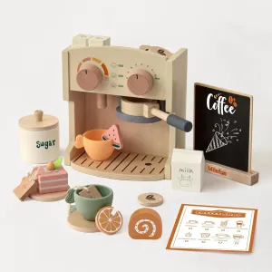 Wooden Coffee Play Set - 22PCS Pretend Play Coffee Maker Toy for Kids Age 3-8, Montessori Learning Toys with Realistic Espresso Machine & Accessories