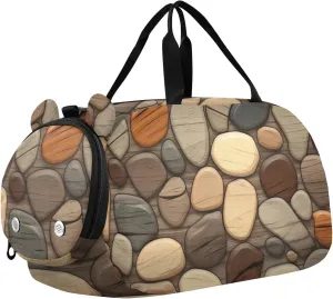 Wooden Stones Texture Duffle Bag for Girl, Sports Duffle Gym Bags with Shoe Compartment, Personalized Overnight Bag Travel Weekender for Kids