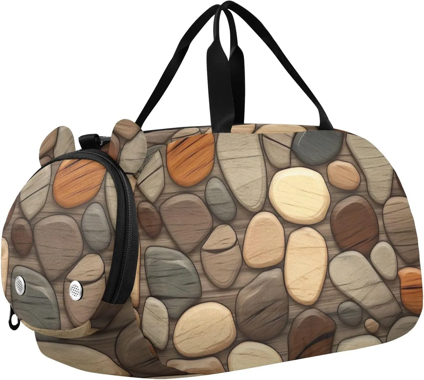 Wooden Stones Texture Duffle Bag for Girl, Sports Duffle Gym Bags with Shoe Compartment, Personalized Overnight Bag Travel Weekender for Kids