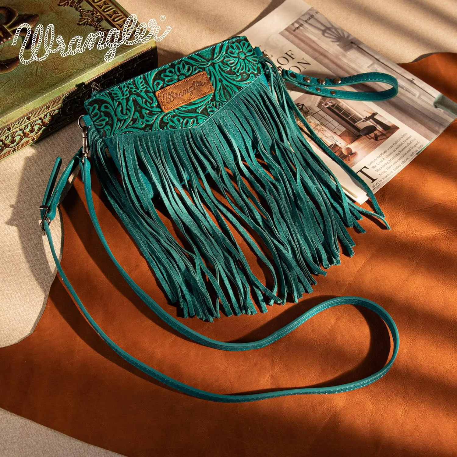 Wrangler Crossbody Small Purse for Women Wristlet Fringe Bag Western Purse