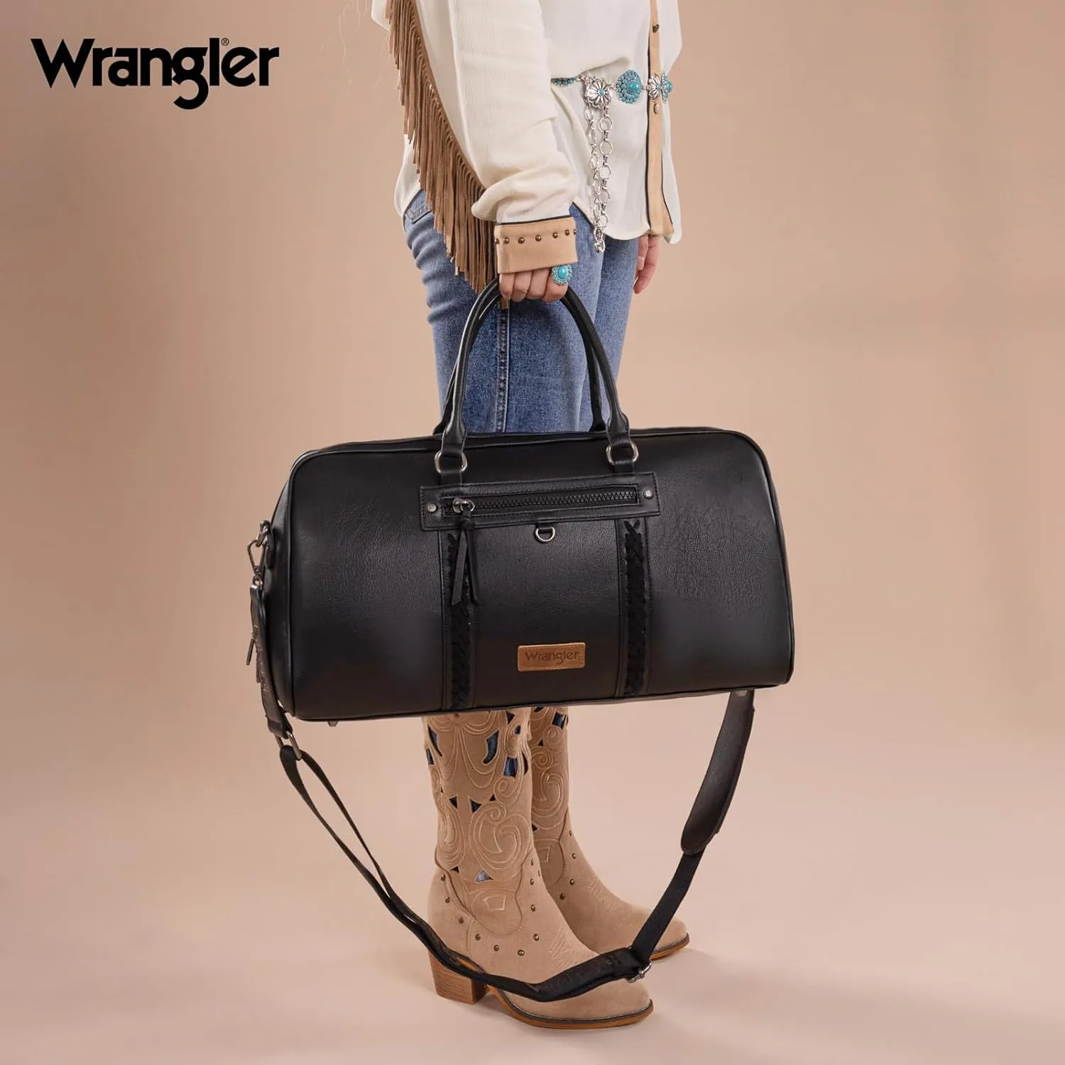 Wrangler Travel Duffel Bag Large Weekender Bag for Women Designer Carry on Overnight Bag for Trips Luggage Bag Black