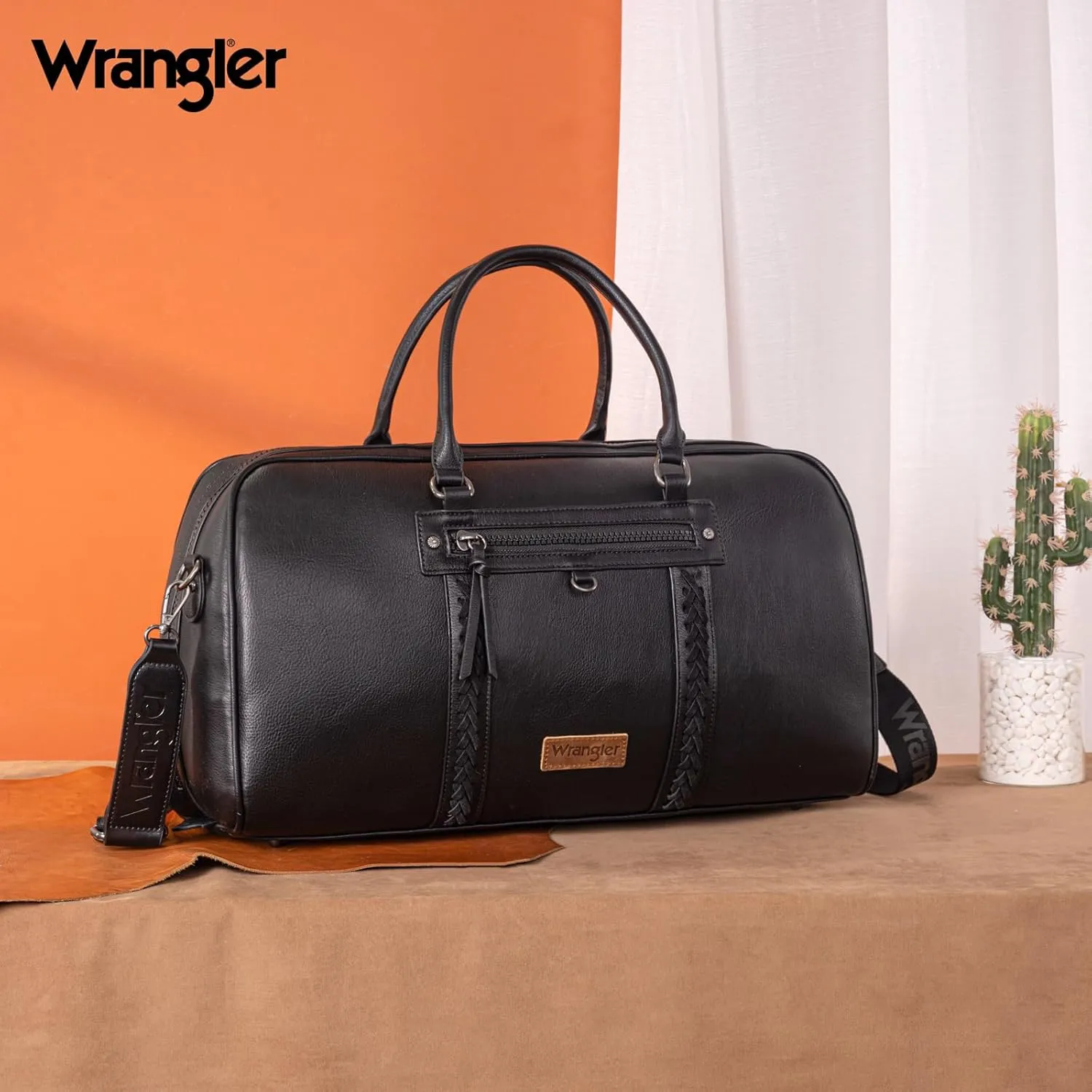 Wrangler Travel Duffel Bag Large Weekender Bag for Women Designer Carry on Overnight Bag for Trips Luggage Bag Black